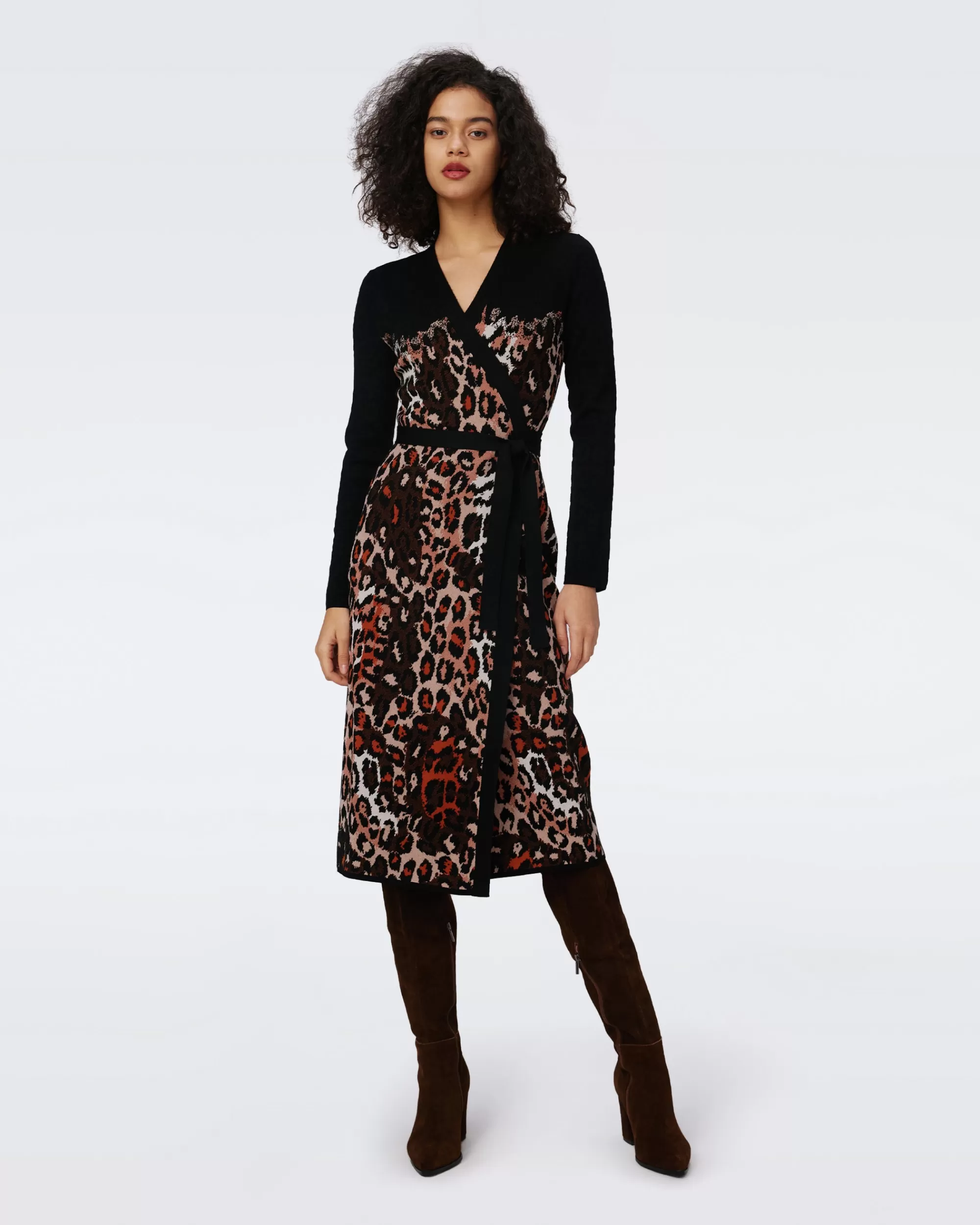 Shop Savannah Knit Jacquard Wrap Dress Midi Dresses | Knit Dresses